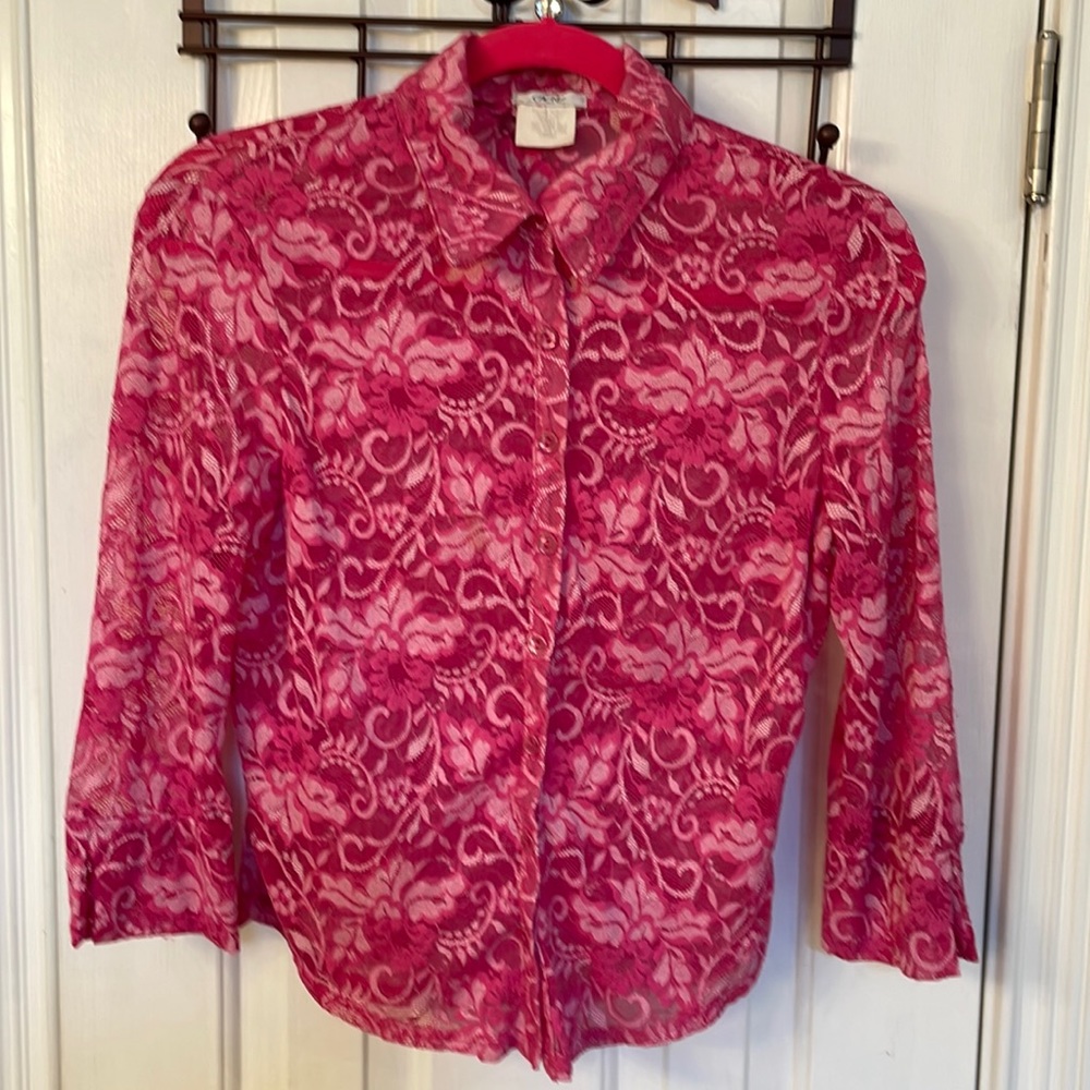 Caché Vintage Pink Lace Shirt